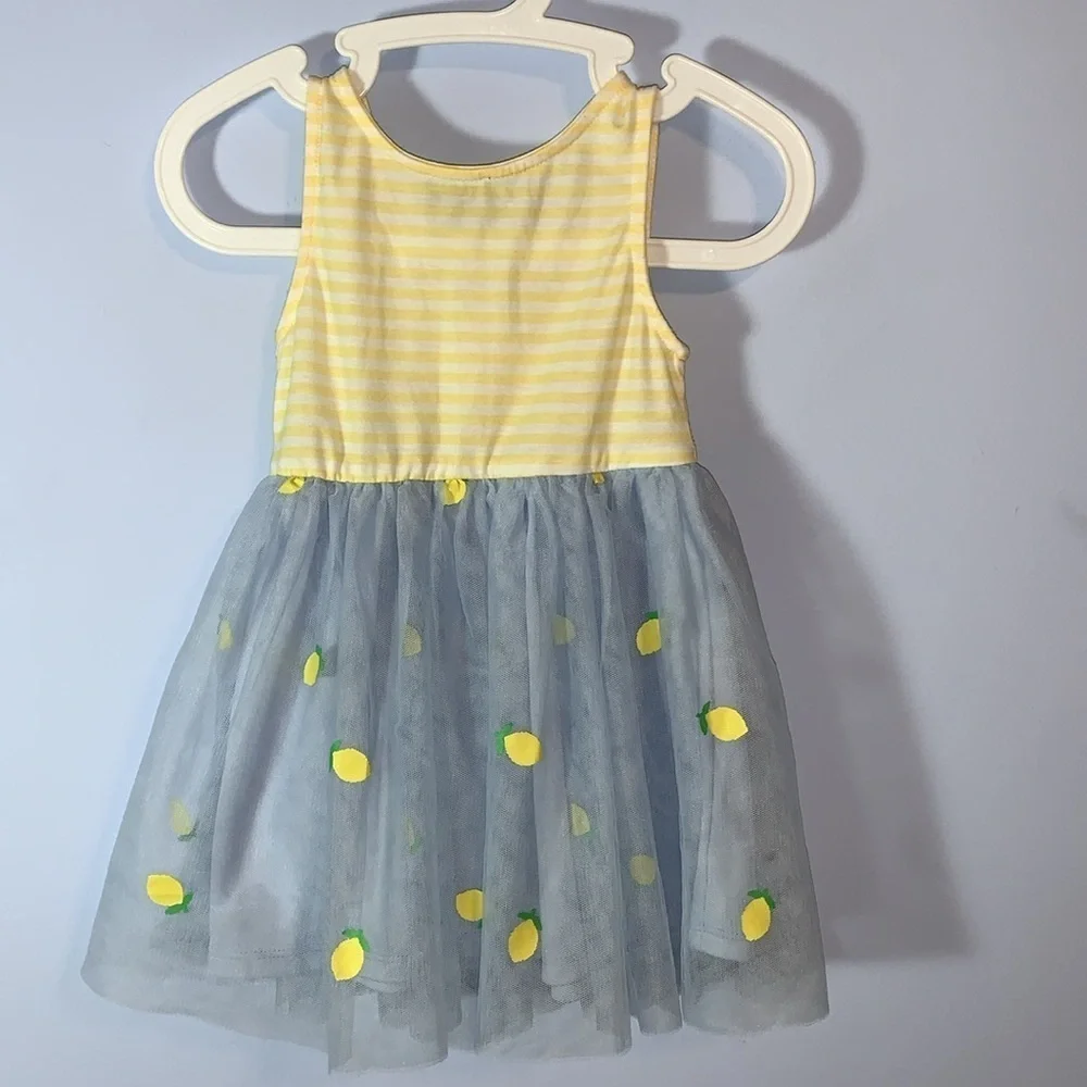 Lilt Lemon sleeveless tank tutu tulle Yellow and Blue summer dress glitter 2T